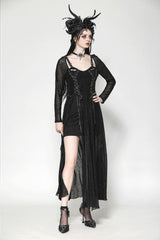 Black Long Sleeves Lace-Up Spiderweb Women's Gothic Elegant Witch Long Dress - Product - 10
