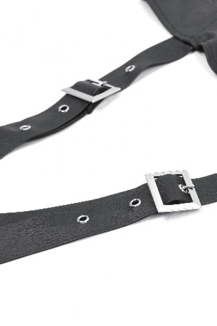 ブラック カットアウト アシンメトリー バックル留め ジッパー付き レディース パンク ケープ 商品画像