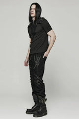Black Short Sleeves Mesh Bubble Buckle Zipper Mens Steampunk T-Shirt - Product - 4