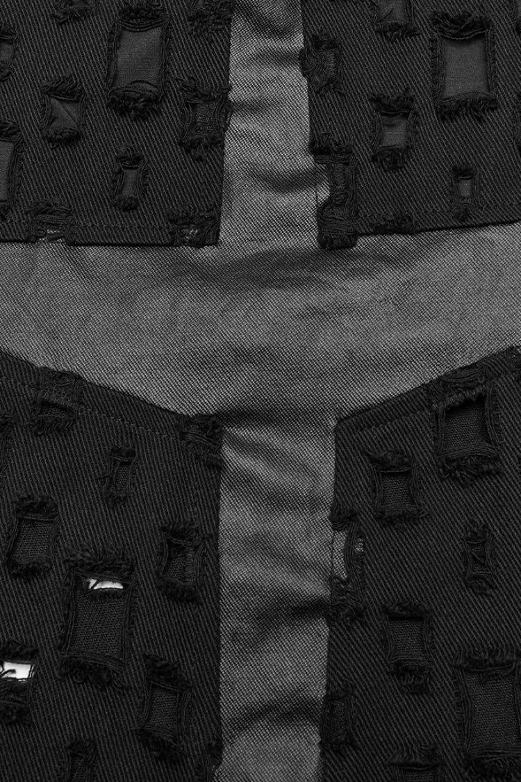 Black Hollow Cross-Taped Stitching Lace-Up Ripped Women's Steampunk Skirt - Product - 8