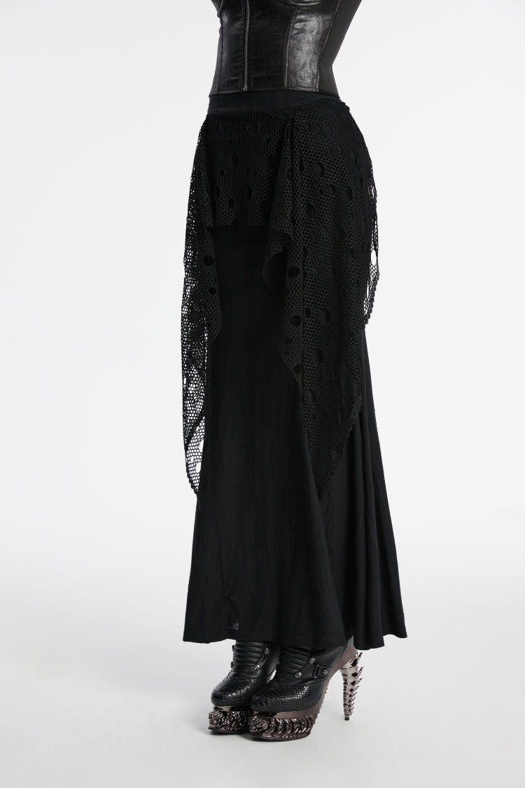 Double-Layered Spliced Mesh Ripped Eyelet Women's Punk Fishtail Skirt - Product - 7