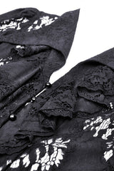 Black Lapel Collar Long Sleeves Ruffled Irregular Lace Lace-Up Women's Gothic Jacket Dress - Product - 14