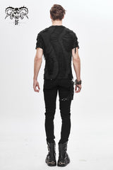Black Tattered Striped Shoulder Splice Mesh Short Sleeve Men's Punk T-Shirt - Product - 5