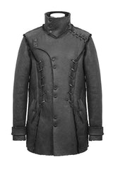 Black Winter High Collar Unedged Thick Mens Punk Coat - Product - 4