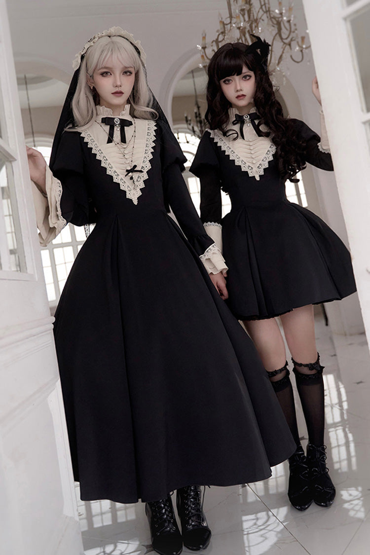 Black [Letters and Poems·Nocturne] Nun Long Sleeves Ruffle Gothic Lolita Short Dress - Product - 16