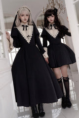 Black [Letters and Poems·Nocturne] Nun Long Sleeves Ruffle Gothic Lolita Long Dress - Product - 19
