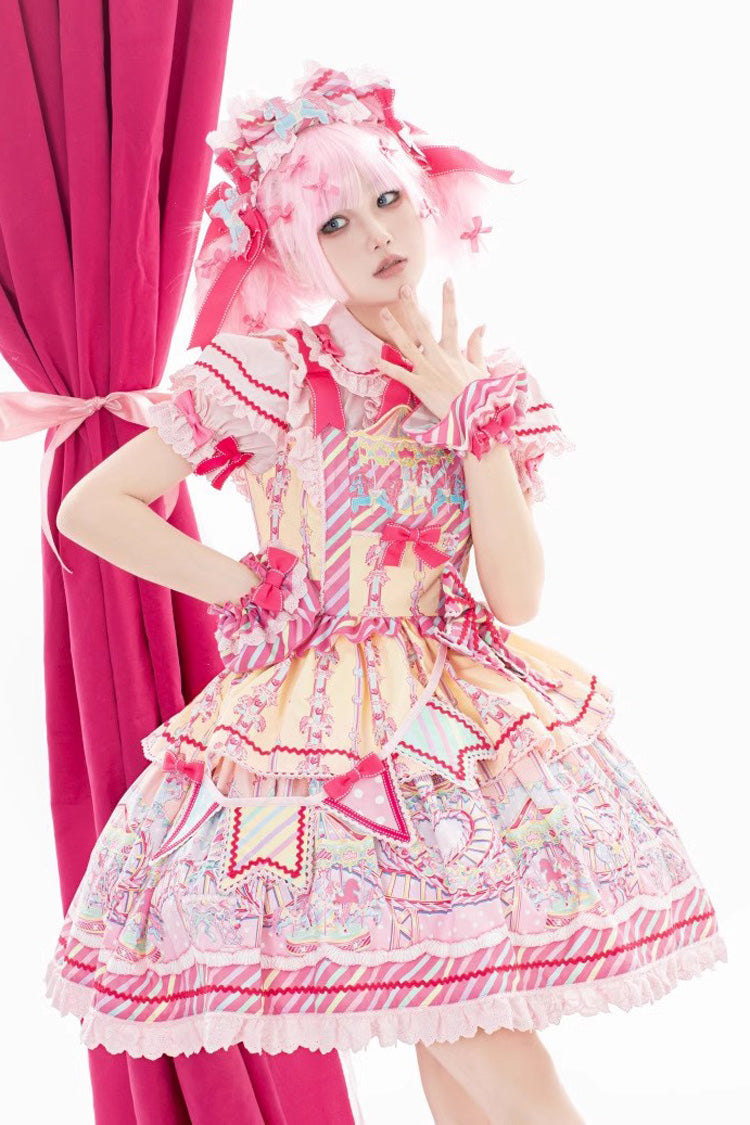 Yellow/Pink Candy Park Print Ruffle Bowknot Sweet Lolita Jsk Dress - Product - 3