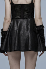Black Ripped Color-Blocked Pleated Women's Gothic Long Gloves - Product - 3