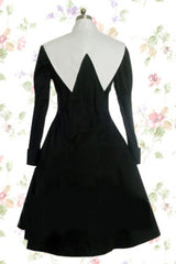 Black/White Cotton Stand Collar Long Sleeves Knee-length Bowknot Gothic Lolita Dress - Product - 2