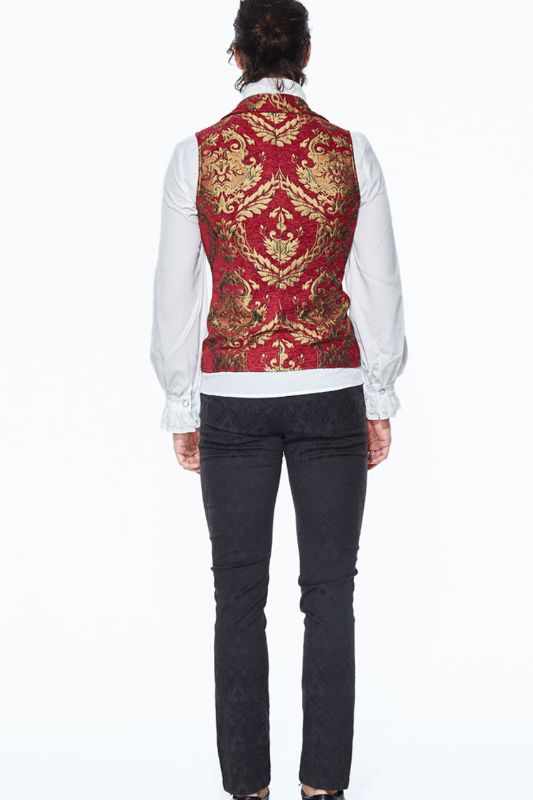 Red/Gold Palace Short Big Jacquard Pattern Men's Gothic Waistcoat - Product - 6