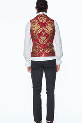 Red/Gold Palace Short Big Jacquard Pattern Men's Gothic Waistcoat - Product - 6