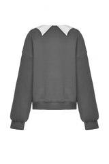 Grey Bowknot Peter Pan Collar Long Sleeves Bat Women's College Style Sweatshirt - Product - 21