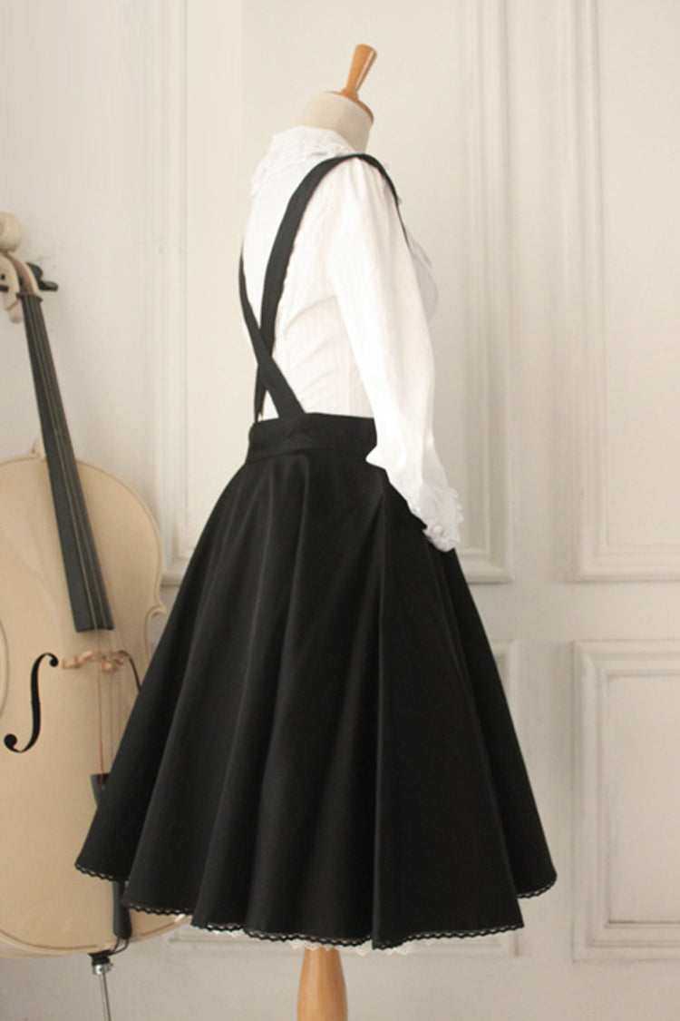 Black Vintage Single Breasted Ruffled Classic Lolita Skirt Strap Dress - Product - 3
