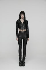Black Slim Buckled Women's Punk Braided Strap Buckle Leggings - Product - 2