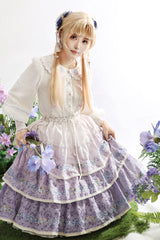 Purple [Moonlight Iris] Triple-Layered Print Ruffle Embroidery Lace Sweet Lolita Skirt - Product - 9