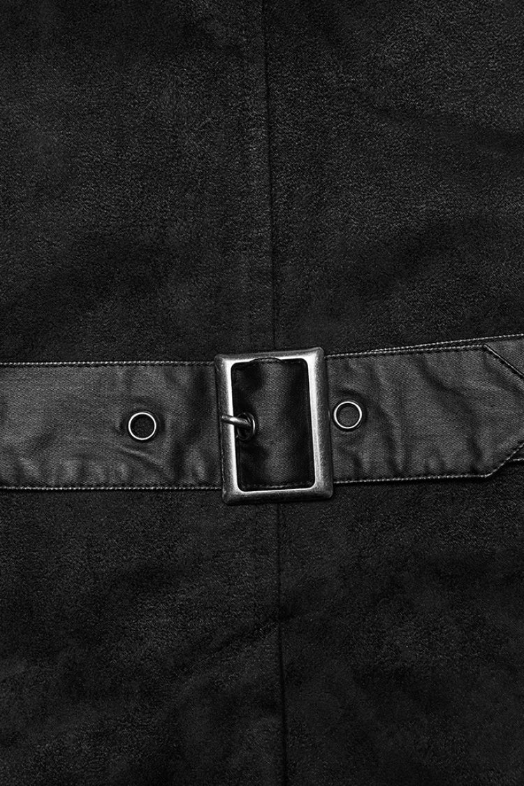 Black Stand Collar Long Sleeves Stitching Zipper Eyelet Men's Punk Jacket - Product - 7