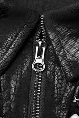 Lapel Collar Long Sleeves Print Hollow Irregular Metal Decorative Zipper Womens Steampunk Coat 2 Colors - Product - 5