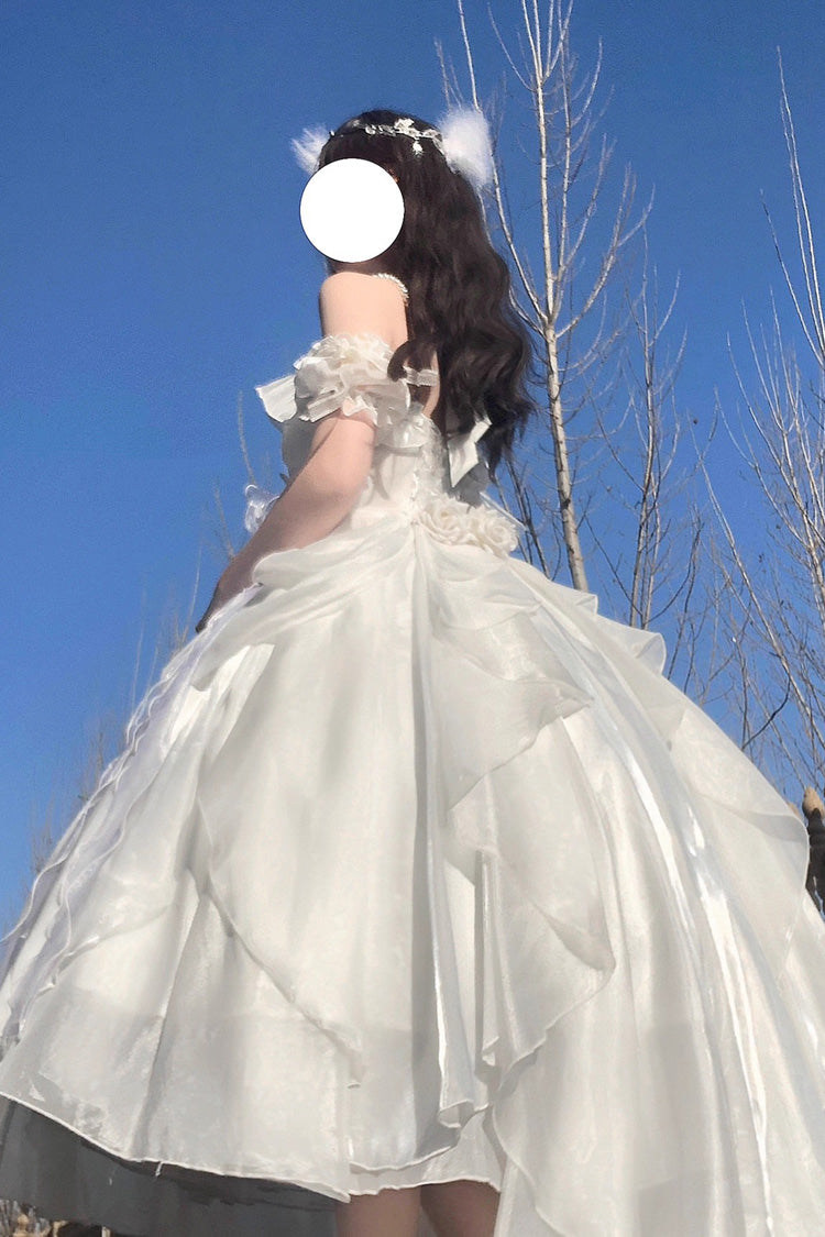 White [Cindy Rose] Halterneck Sleeveless Ruffle Bowknot Sweet Elegant Lolita Jsk Dress - Product - 5