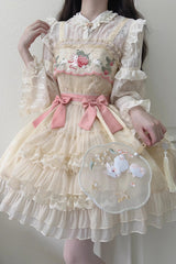 Moon Rabbit Ruffle Embroidery Cardigan Bowknot Sweet Lolita Jsk Dress - Product - 6