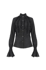 Black Stand Collar Ruffled Long Sleeves Women's Gothic Shirt - Product - 7