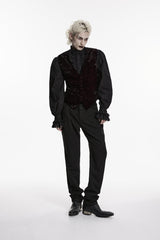Black/Red V Collar Printed Slim Buckled Men's Gothic Retro Velvet Vest - Product - 3