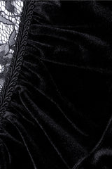 Black V-neck Long Sleeves Ruched Ruffled Lace Women's Lolita Gothic Velvet Dress - Product - 14