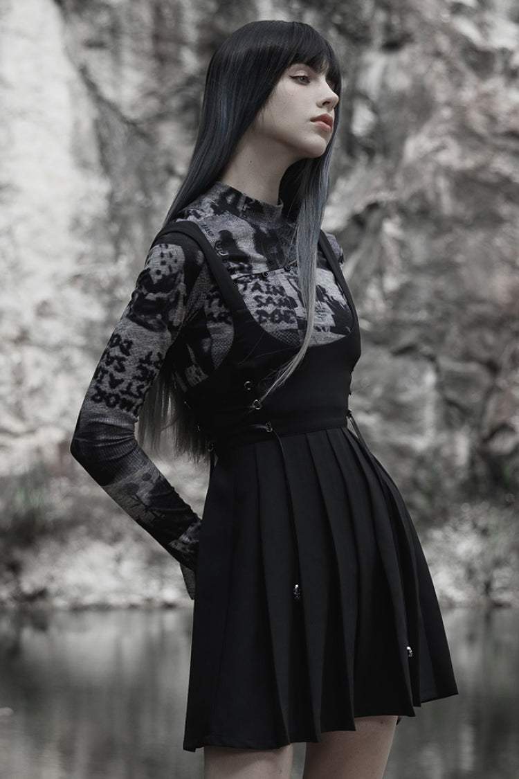 Black High Waisted Women's Pleated Gothic Slip Dress - Product - 3