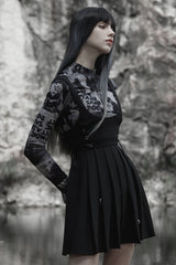 Black High Waisted Women's Pleated Gothic Slip Dress - Product - 3