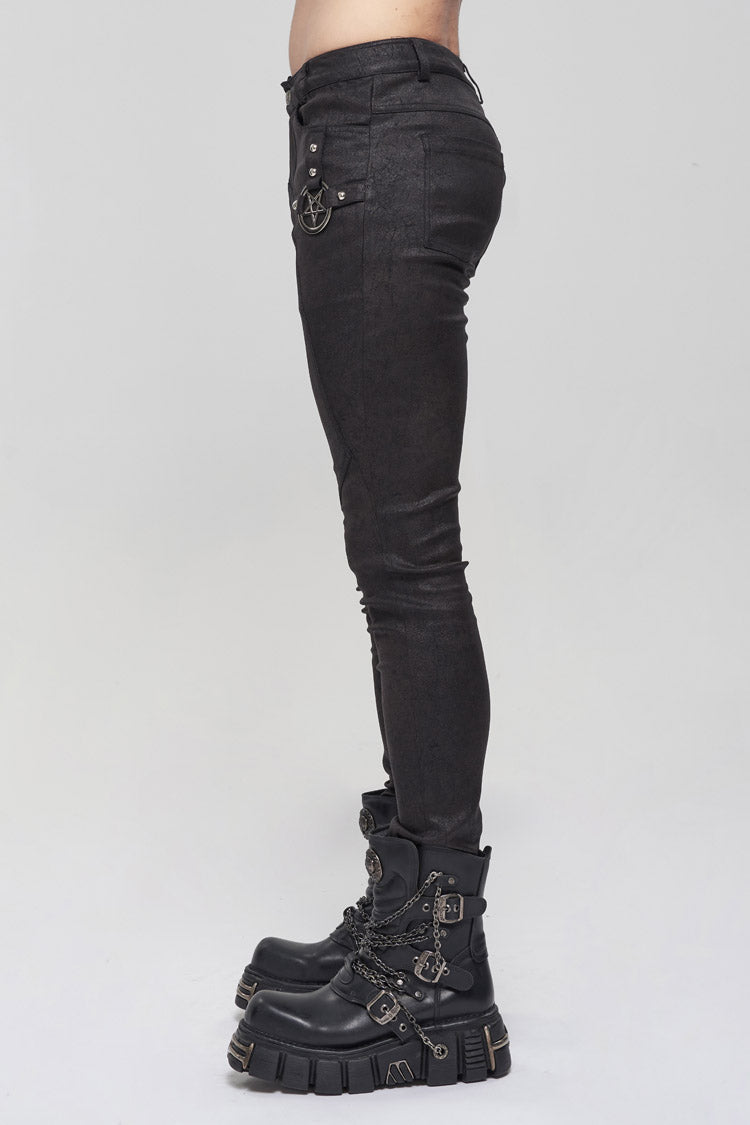 Black Basic Funds Metal Pentagram Crackle Punk Slim Men's Pants - Product - 4