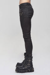 Black Basic Funds Metal Pentagram Crackle Punk Slim Men's Pants - Product - 4