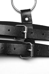 Black Adjustable Double-shoulder Faux Leather Multiple Metal Rings Women's Steampunk Harness - Product - 7