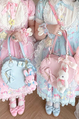 Sweet [Heart] Embroidery Bowknot Zipper Lolita Handbag 5 Colors - Product - 8