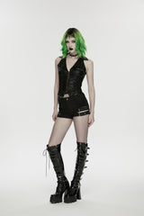 Black Ripped Studded Women's Punk Shorts - Product - 5