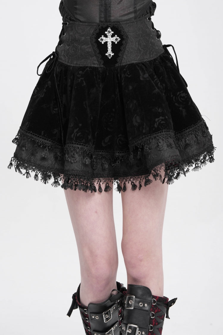 Black Cross Tassel Print Women's Gothic Skirt - Product - 6