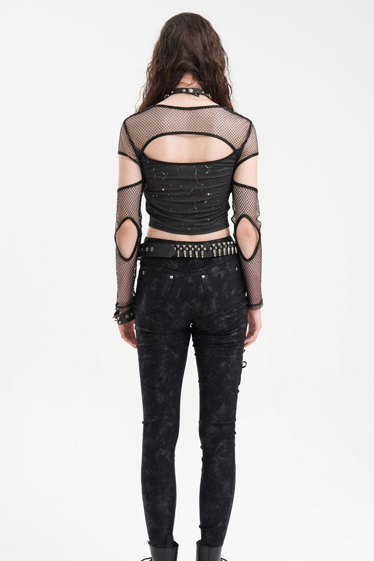 Black Long Sleeves Hollow Mesh Ripped Women's Punk Corset - Product - 11