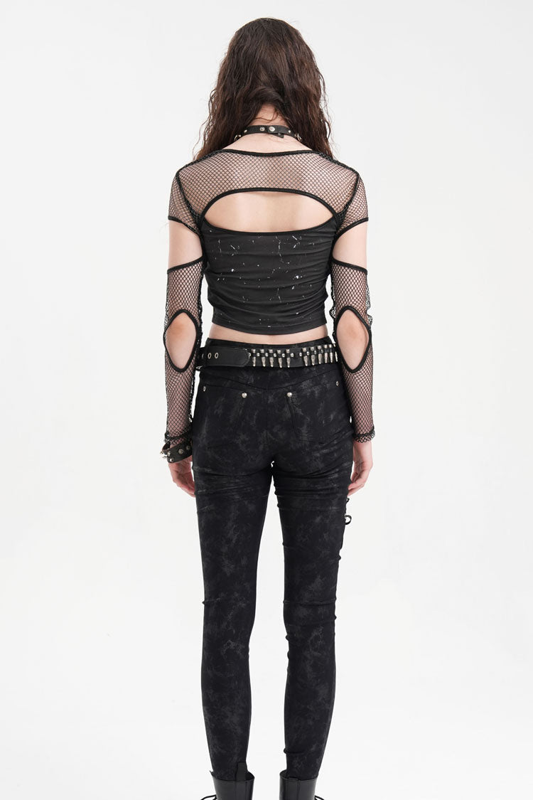 Black Long Sleeves Hollow Mesh Ripped Women's Punk Corset - Product - 11