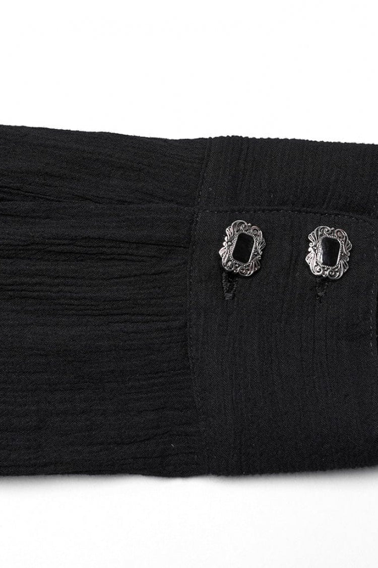 Black Lapel Collar Long Sleeves Metal Buttons Webbing Decoration Mens Gothic Blouse - Product - 9
