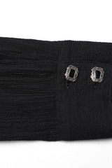 Black Lapel Collar Long Sleeves Metal Buttons Webbing Decoration Mens Gothic Blouse - Product - 9
