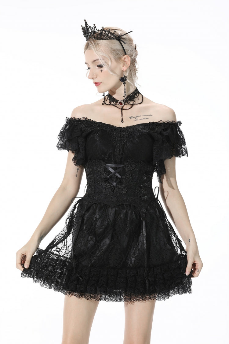 Black Floral Embroidered Lace-Up Strappy Women's Gothic Gorgeous Corset - Product - 7
