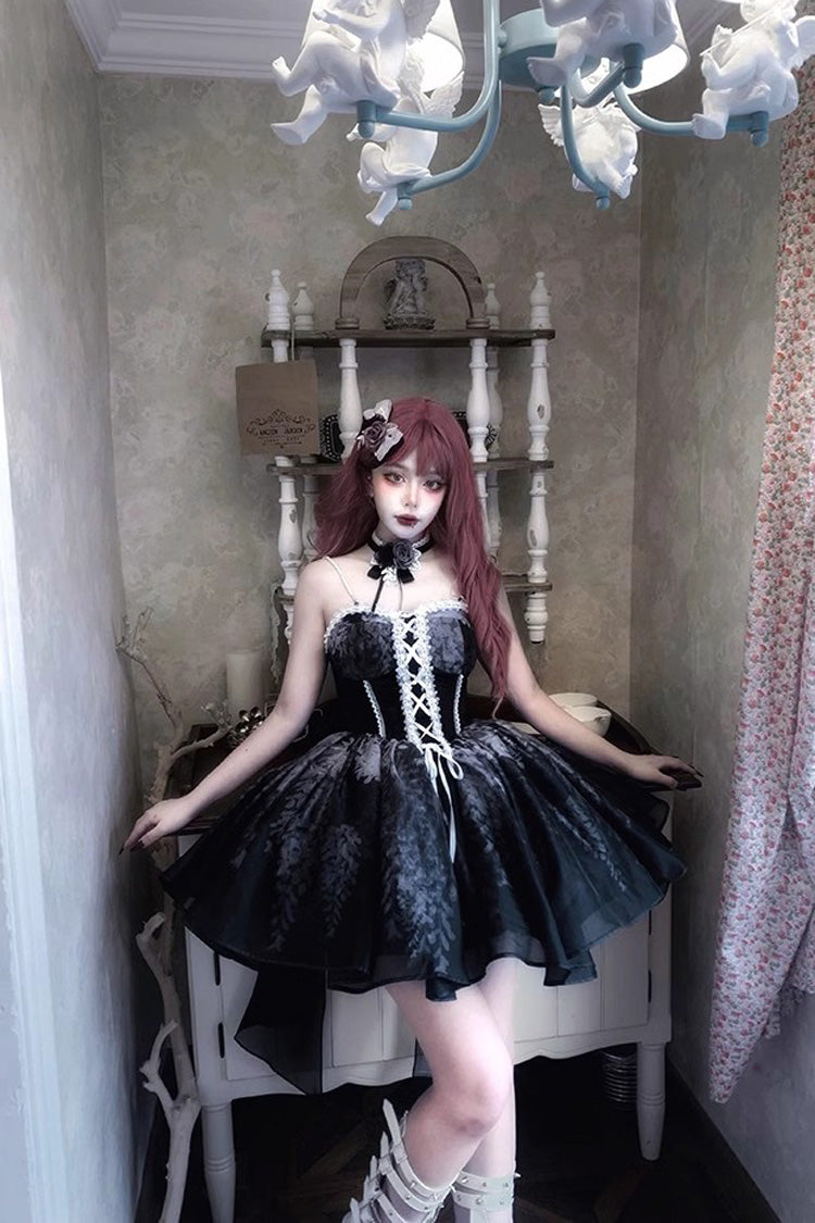 Black Sleeveless Ruffle Bowknot Gothic Princess Fish Bone Bridesmaid Lolita Jsk Dress - Product - 4