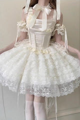 Ivory Angel Sweetheart Multi-Layered Lace Sweet Princess Ballet Lolita Dress - Product - 9