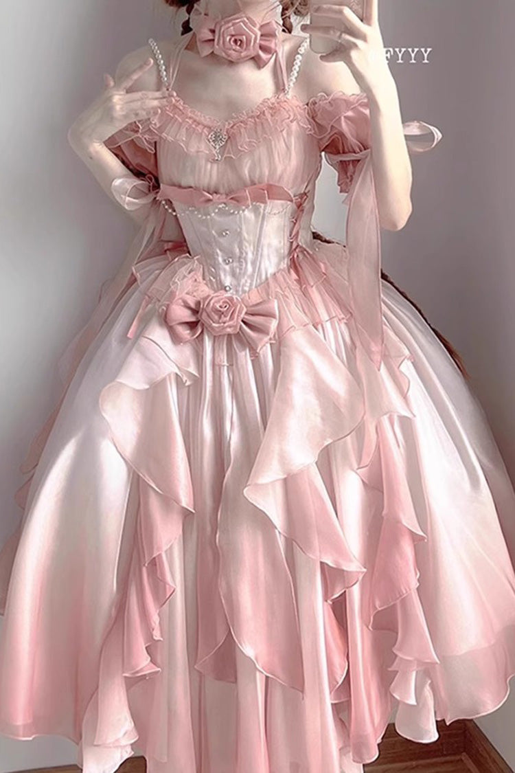 Pink Bowknot Irregular Sweet Princess Lolita Jsk Dress - Pink - 1
