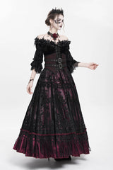 Red Jacquard Embroidery Buckle Tassels Women's Gothic Long Skirt - Product - 3