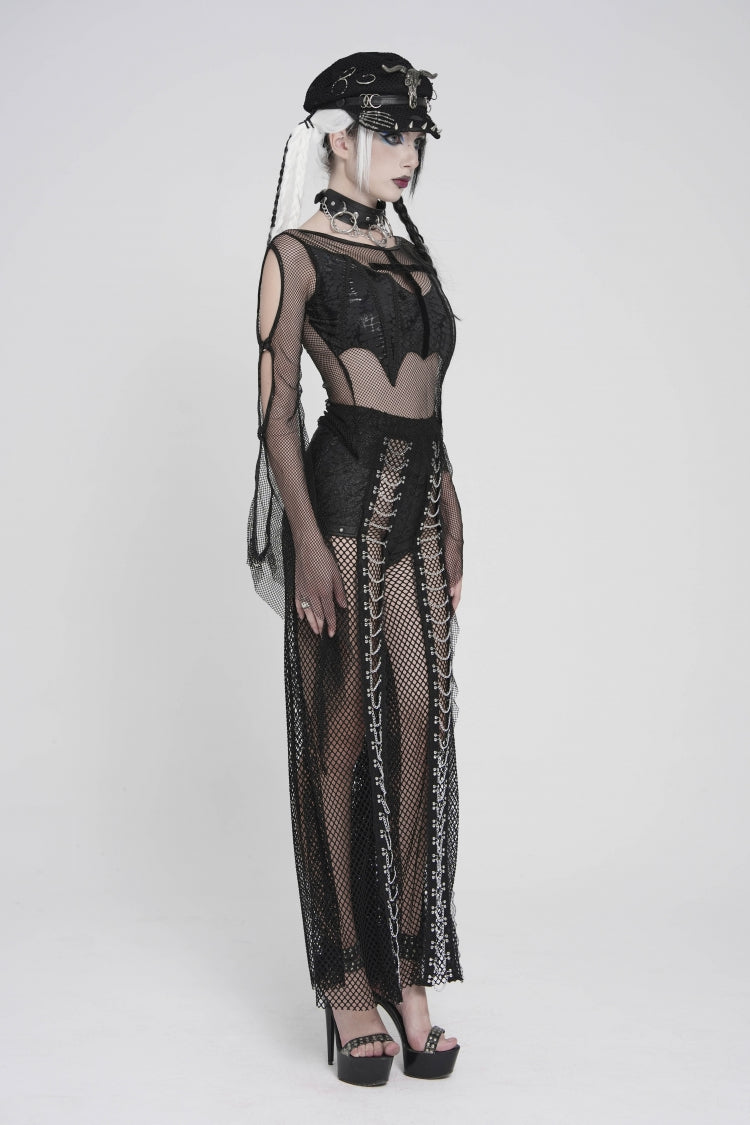 Black Spliced Mesh Studded Women's Punk Pants - Product - 3