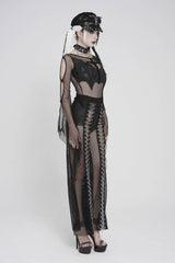 Black Spliced Mesh Studded Women's Punk Pants - Product - 3