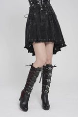 Black Lace-Up Pleated Eyelet Women's Punk Skirt - Product - 4