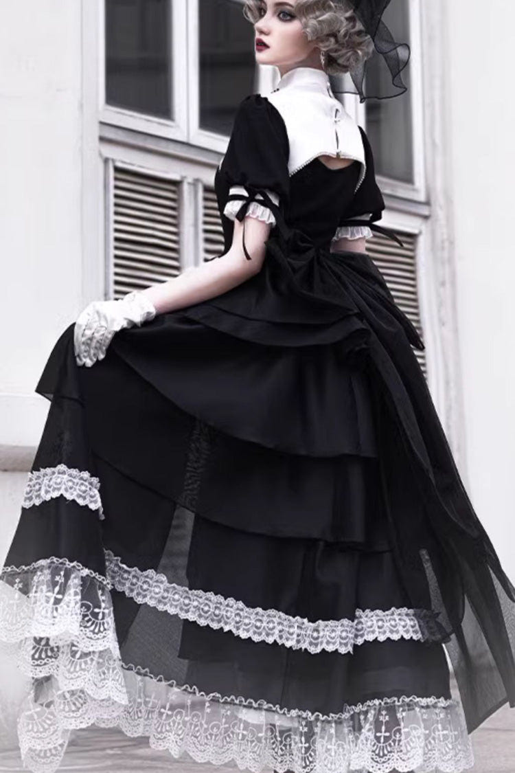Black Nun Style Prayer for the Dead Stitching Lace Sheer Gothic Lolita Dress Two-piece Set - Product - 4