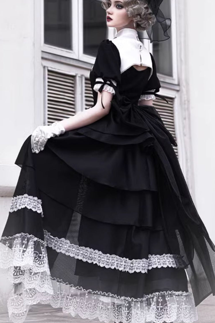 Black Nun Style Prayer for the Dead Stitching Lace Sheer Gothic Lolita Dress Two-piece Set - Product - 4