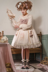 White/Pink Sleeveless Good Night Bear Print Sweet Lovely Lolita Dress - Product - 3