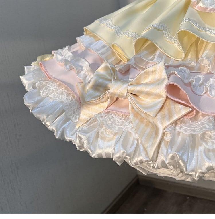 Yellow & Pink Bunny Maid Sweet Lolita Puff Sleeve Dress detail view 4